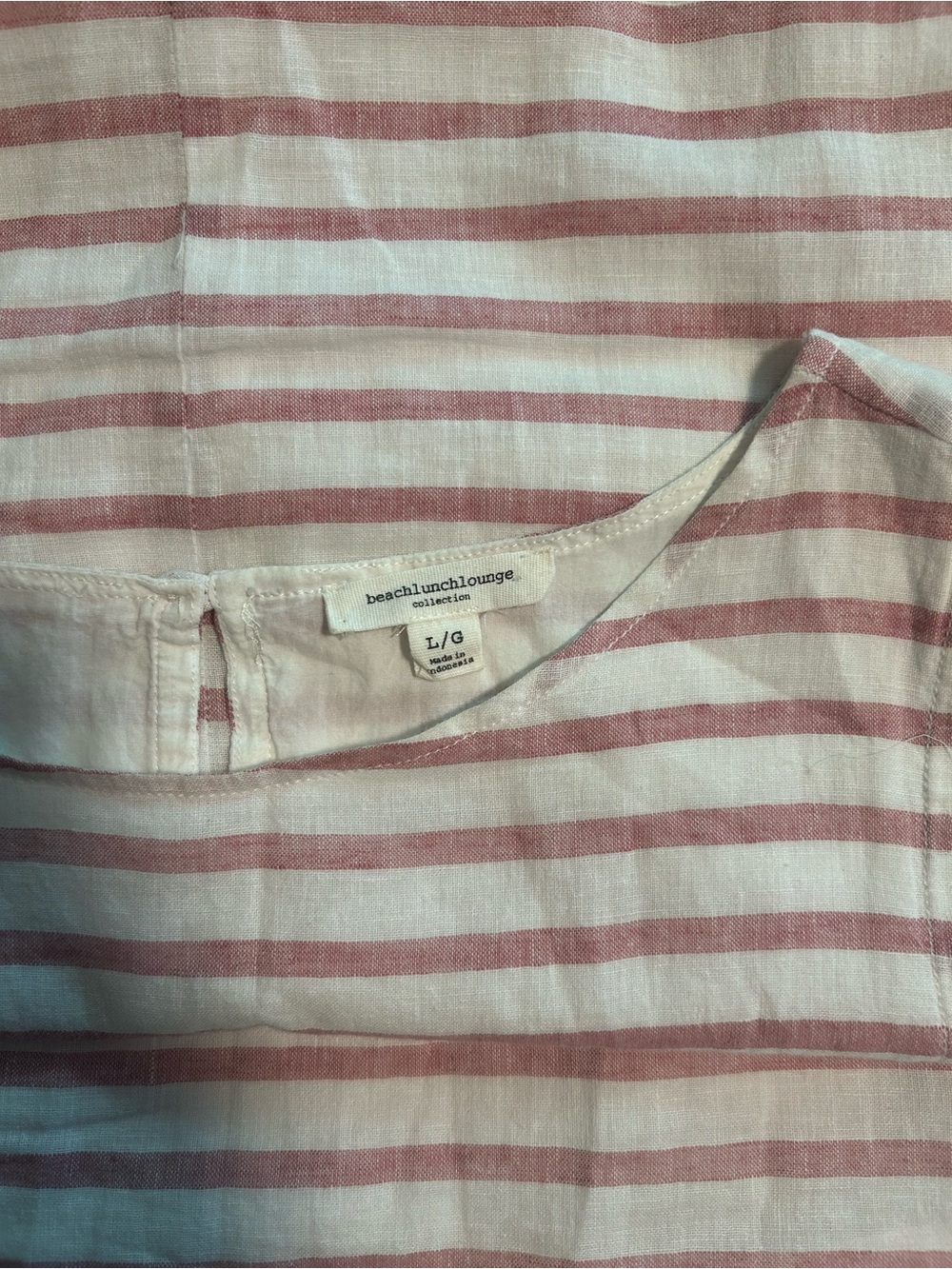 BeachLunchLounge Striped Sleeveless Linen Shift Dress - Pink/White - Picture 5 of 8